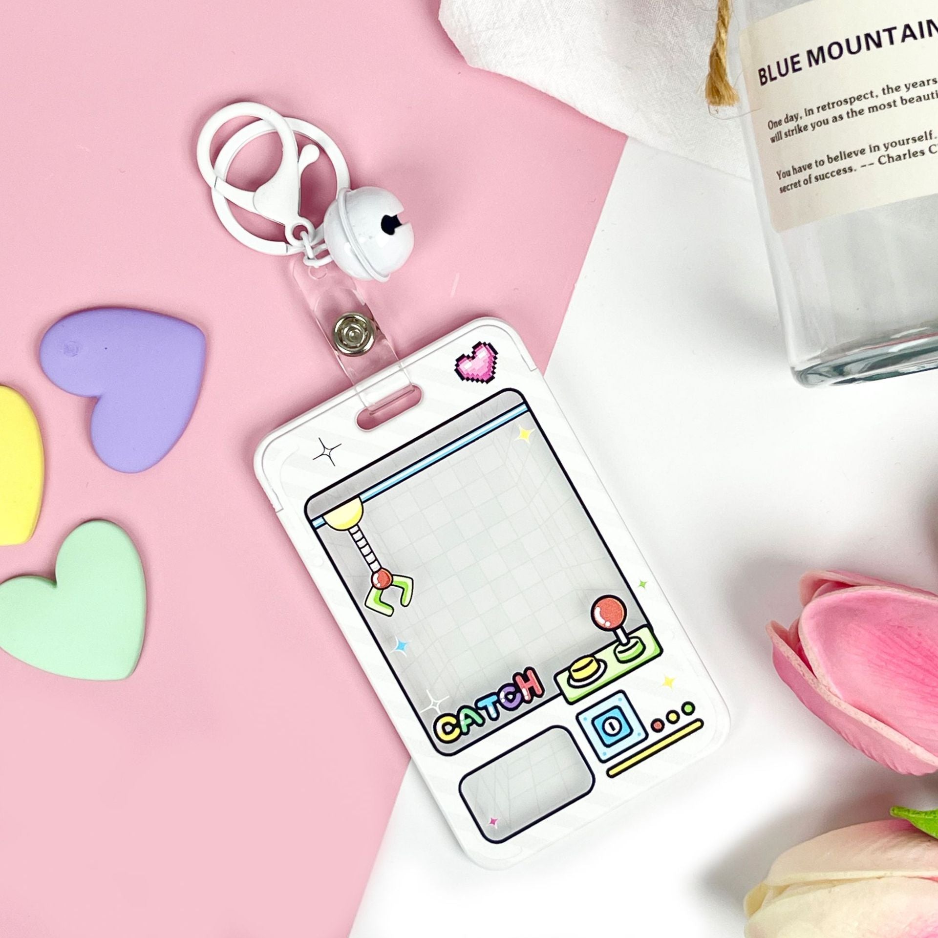 Wholesale latch type transparent card holder cartoon ID holder embossed bus card protective cover key chain