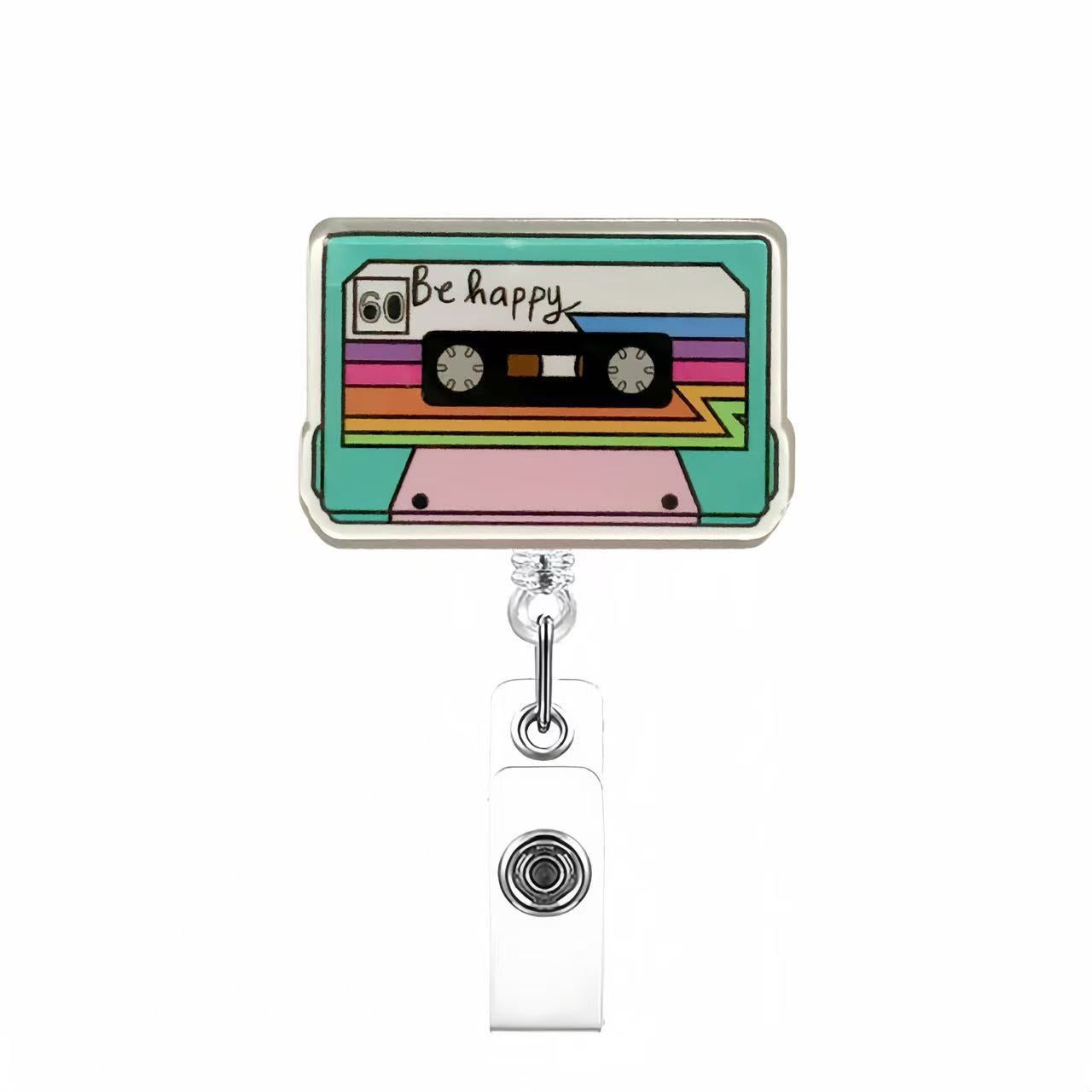 Wholesale Retro style acrylic name tag with telescopic buckle Badge Reels