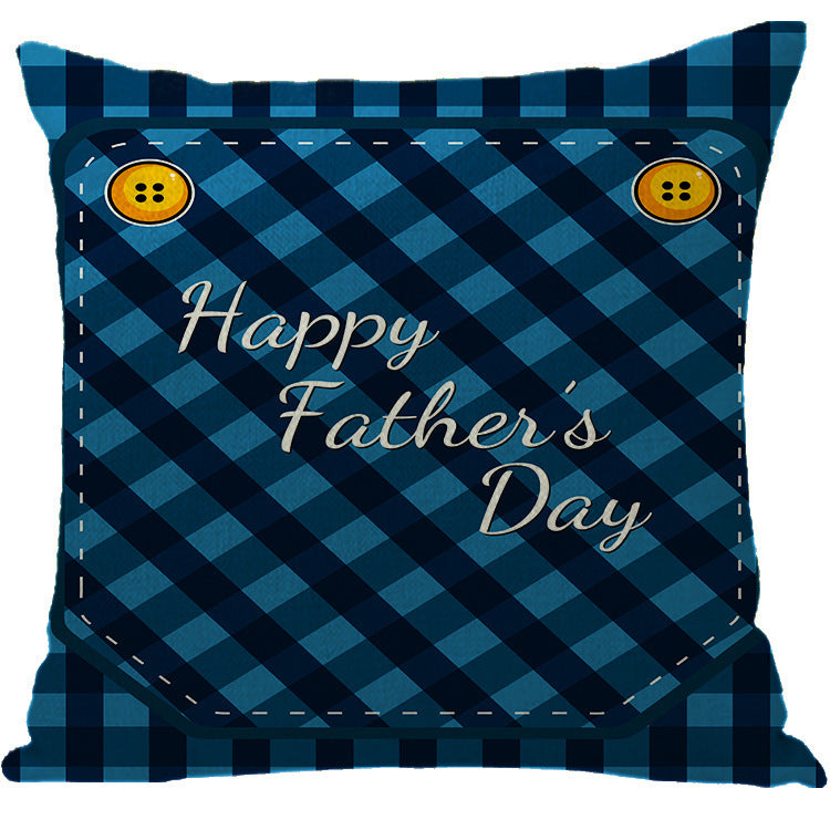 Batch Father's Day Pillow Blue Plaid Letter Sofa Bedside Linen Pillow Case