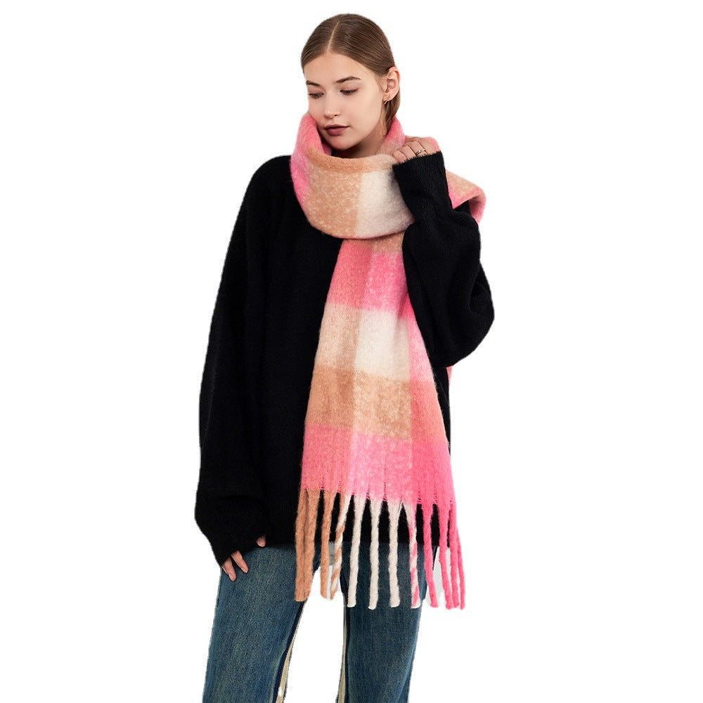 Wholesale Winter Warm Tassel Rainbow Polyester Scarf