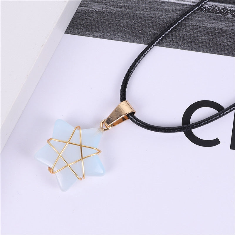 Wholesale Crystal Multi-color Gold Thread Five-pointed Star Necklace