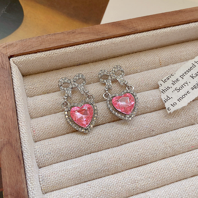 Wholesale pink love bow diamond earrings