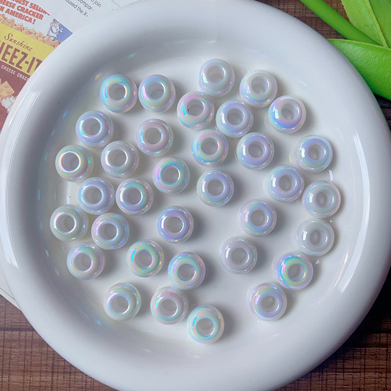 Wholesale   10pcs/pack  Pearlescent horse shell solid color iridescent wheels with scattered beads  Acrylic Beads