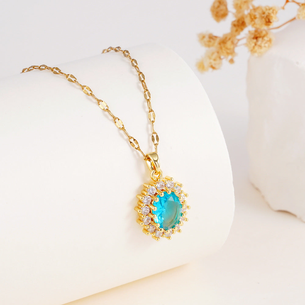 Wholesale Colorful Round Zircon  Luxury Exquisite Stainless Steel Clavicle Necklace
