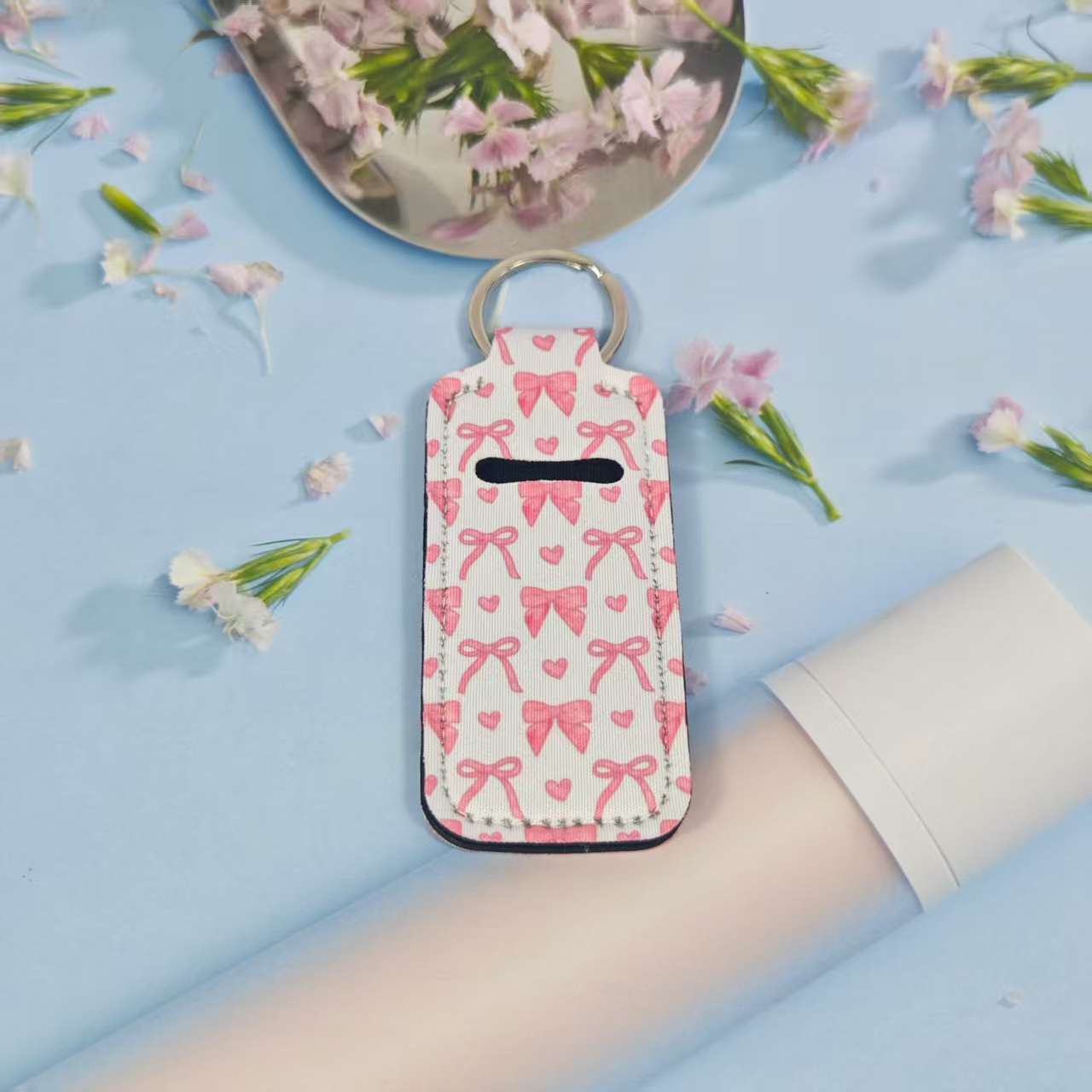 Wholesale Printed sunflower women' s lipstick bag Chapstick Holder keychain