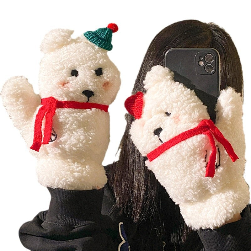 Wholesale Cute Christmas Hat Bear Plush Mittens
