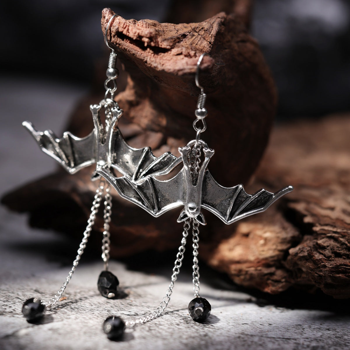 Wholesale  dark punk gothic style exaggerated red teardrop bat earrings