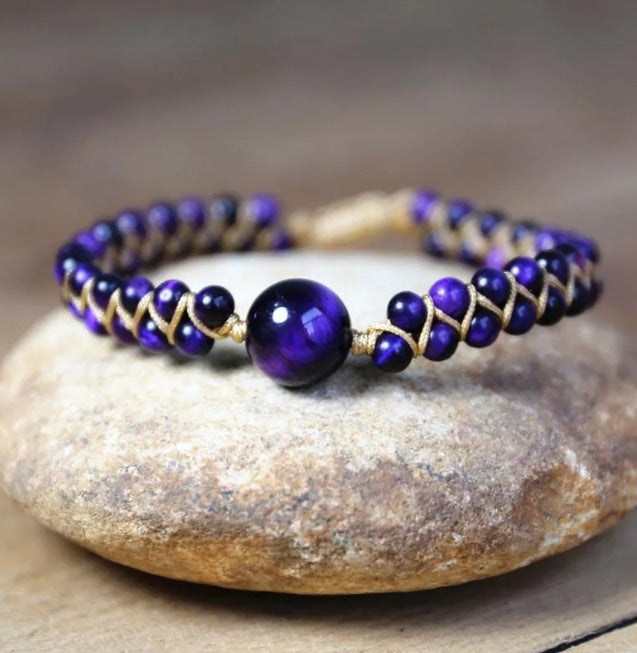 Wholesale Natural Tiger Eye Stone Woven Double Layer Bracelet