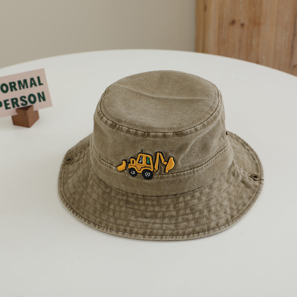 Wholesale Excavator children's washed fisherman hat retro bucket hat