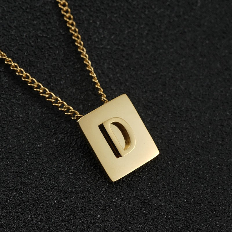 Wholesale Titanium Steel 26 English Letters 18K Stainless Steel Square Necklace Clavicle Chain