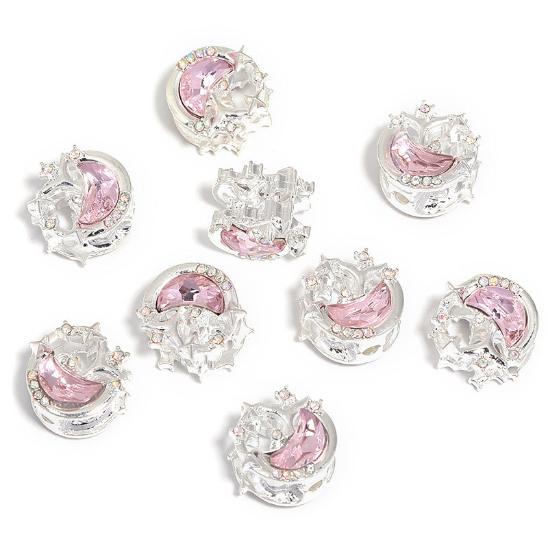 Wholesale 20pcs Diy Heavy Rhinestone Moon Five-pointed Star Through-hole Alloy Beads