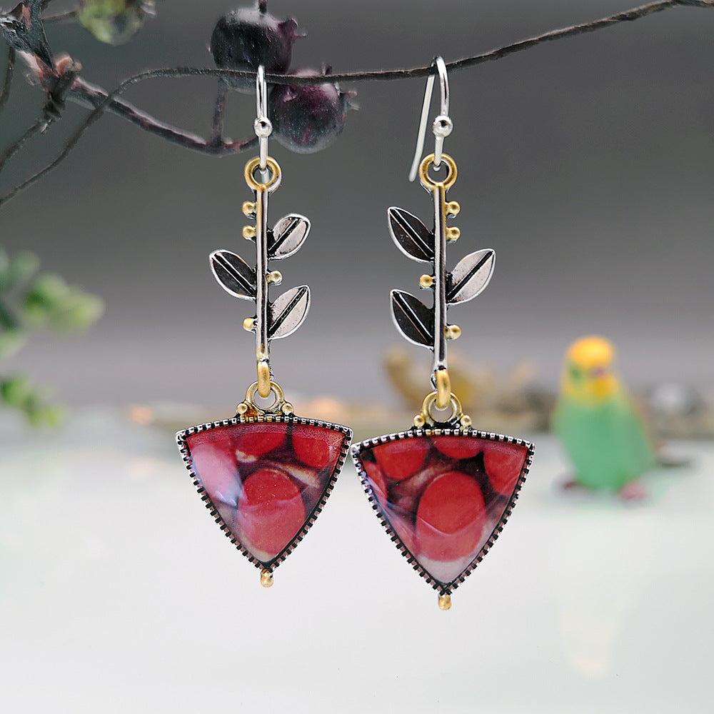 Pendientes de aleación de ópalo de triángulo de hoja al por mayor