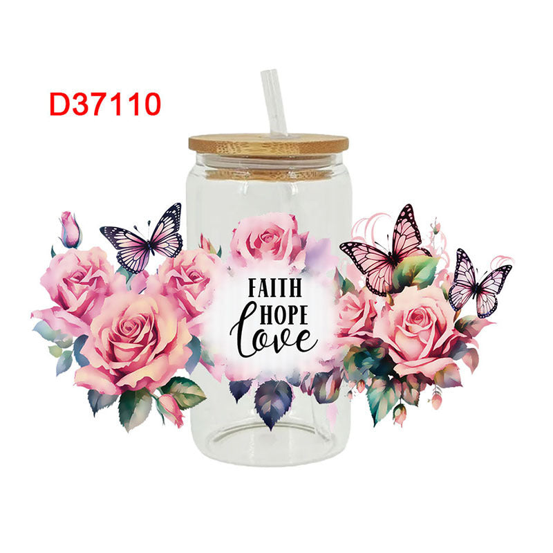 Wholesale UV transfer sticker for glass cups crystal label crystal sticker 16OZ UV DTF WRAPS