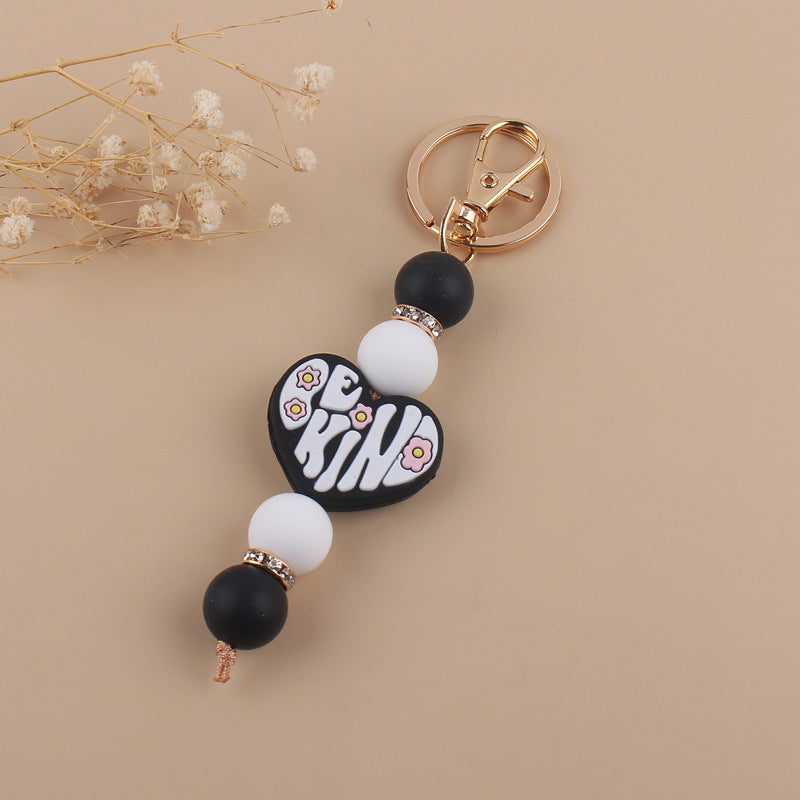 Wholesale Cartoon Silicone Heart-shaped Handmade Beaded Keychains