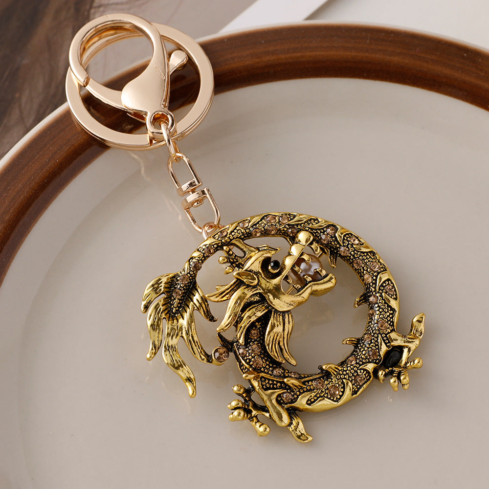 Wholesale Chinese Style Animal Zodiac Dragon Alloy Rhinestone Keychain
