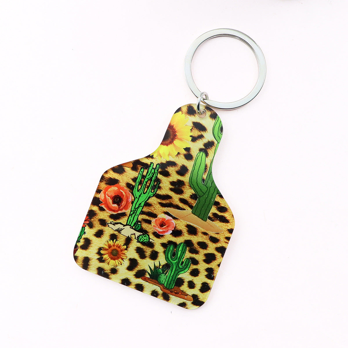 Wholesale Denim Style Leopard Cactus Acrylic Keychain
