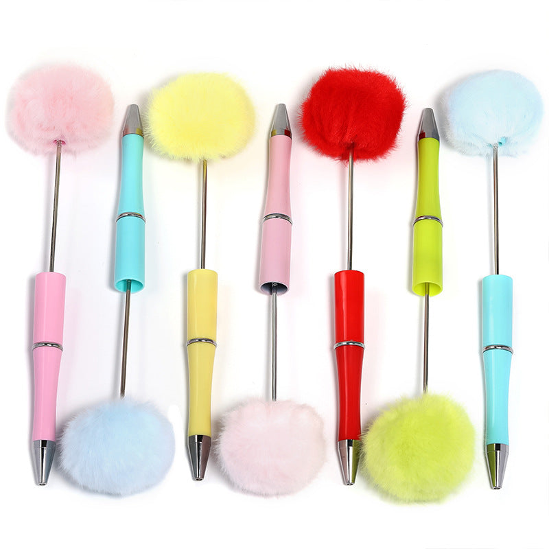 Wholesale 5pcs Macaron DIY Ball Creative Plush Bead Plastic Ballpoint Pen