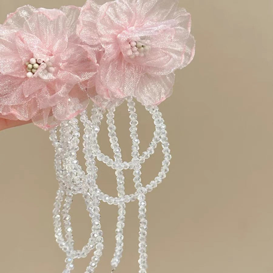 Wholesale Retro flower crystal tassel earrings fairy temperament holiday style exaggerated earrings