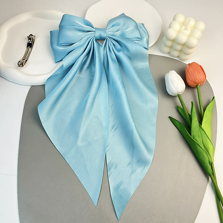 Wholesale Solid Color Bow Satin Streamer Spring Hairpin