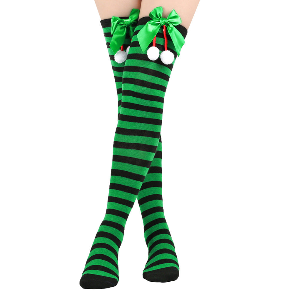 Wholesale Bow Christmas Ball Striped Over-the-Knee Socks