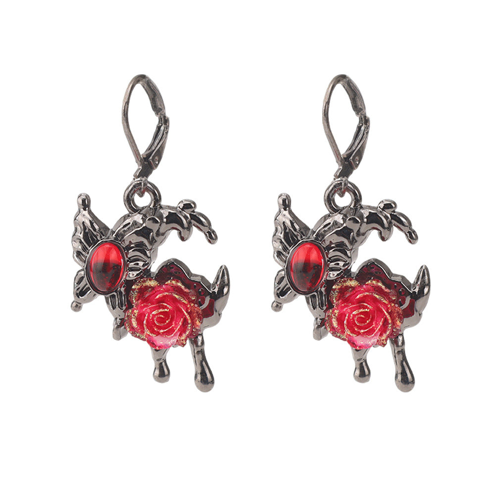 Wholesale Dark Gothic Red Love Cross Butterfly Earrings