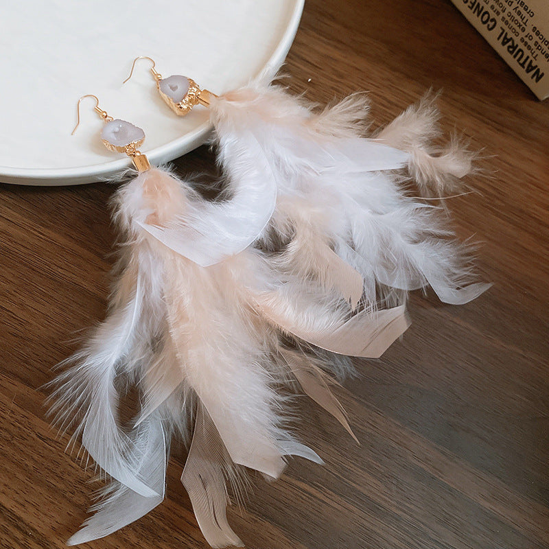 Wholesale Diamond studded bow feather tassel earrings