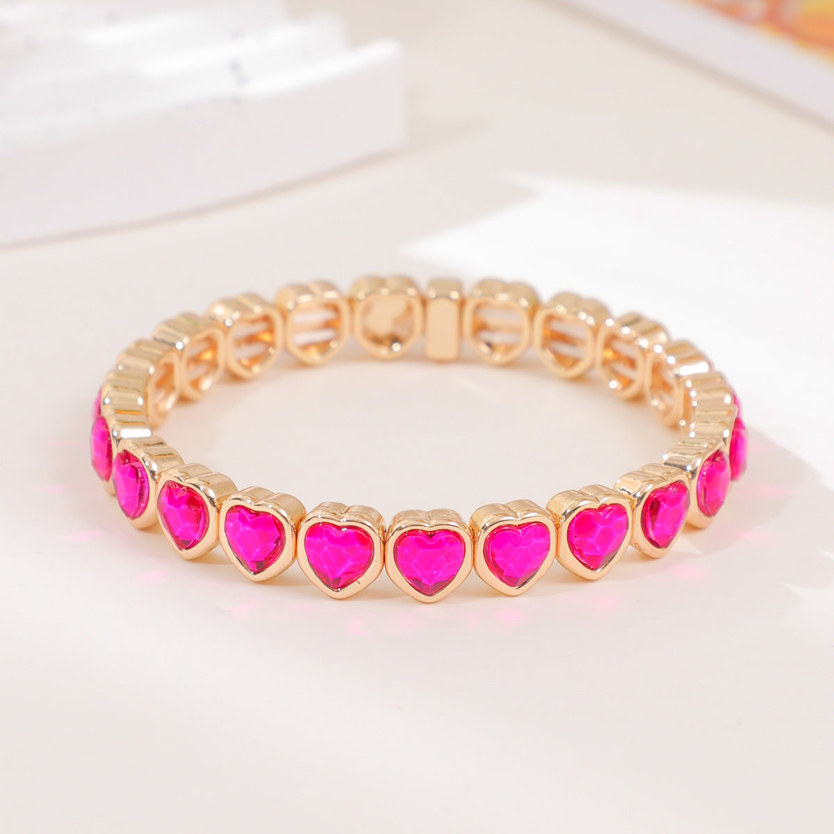 Wholesale Europe and the United States cross-border love glass diamond bracelet color heart bracelet ladies elastic bracelet fashion jewelry
