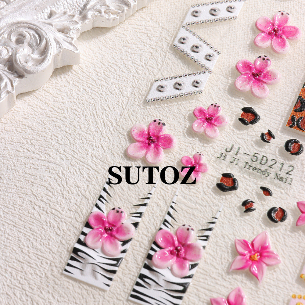 Wholesale 5D nail art stickers leopard zebra pattern 3D relief nail art stickers
