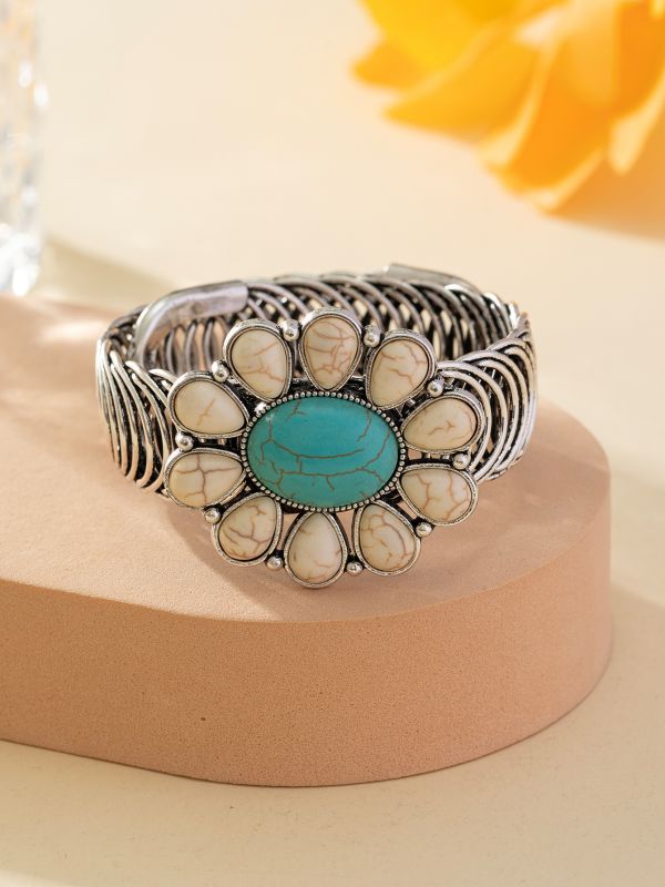Wholesale Bohemian style oval flower pattern turquoise eco-friendly bracelet