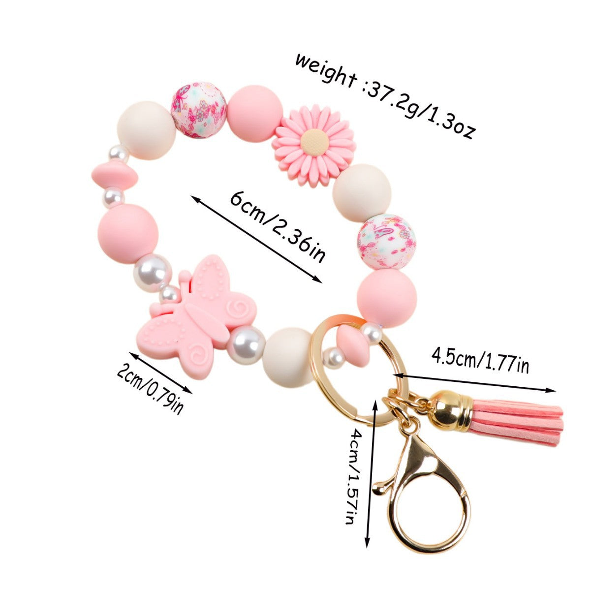 Wholesale  silicone printed wooden bead keychain bracelet key pendant