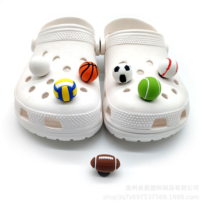 New 3D ball three-dimensional football hole shoes flower shoe buckle PVC basketball tennis football