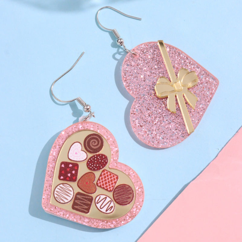 Wholesale Valentine's Day heart-shaped gift box wine red acrylic earrings