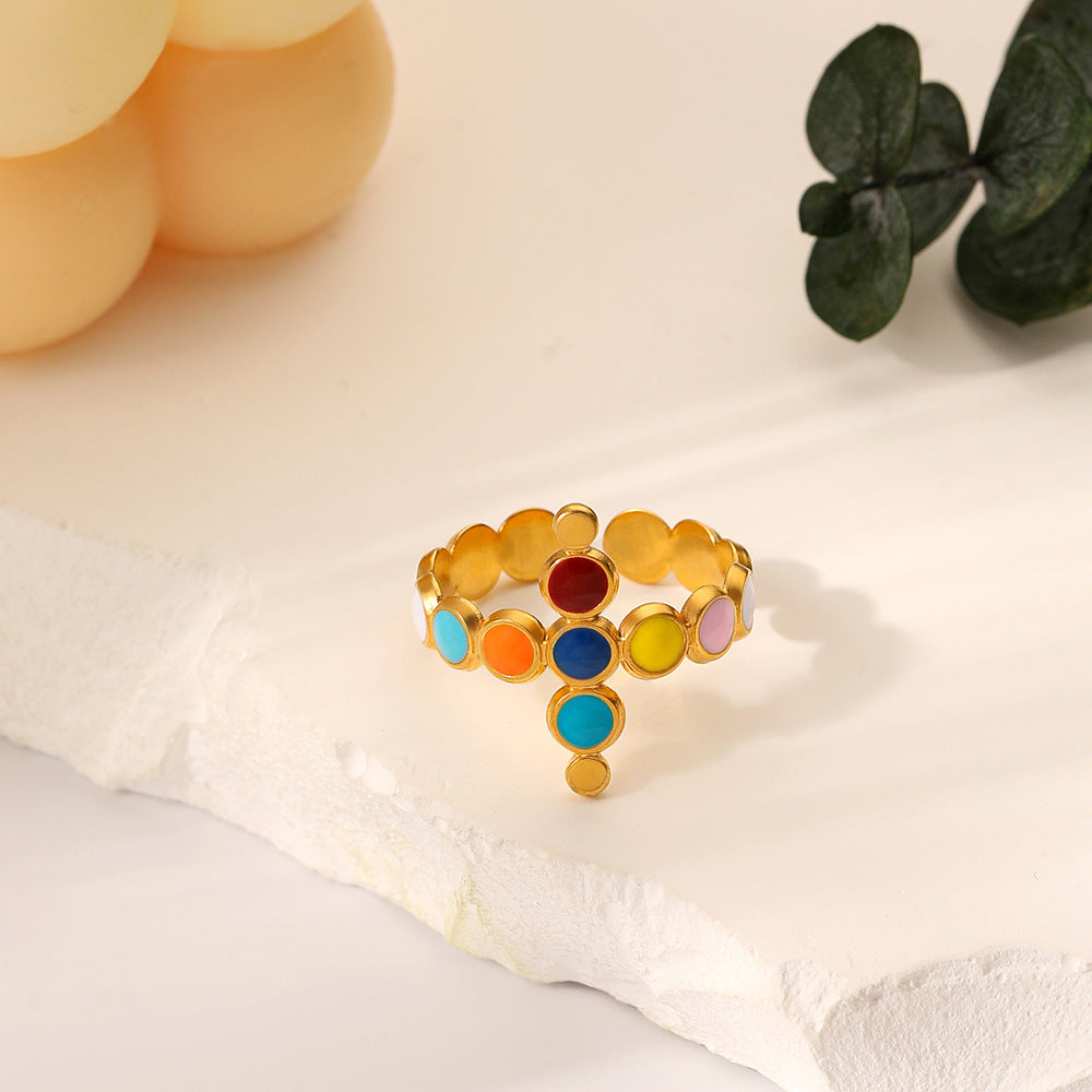 Wholesale Stainless Steel Golden Opening Iridescence Oil Dripping Ring