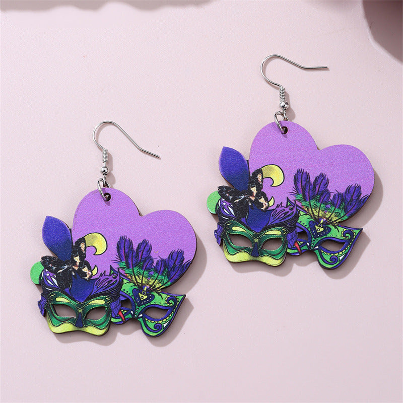 Wholesale Carnival wooden St. Patrick clown hat earrings holiday jewelry