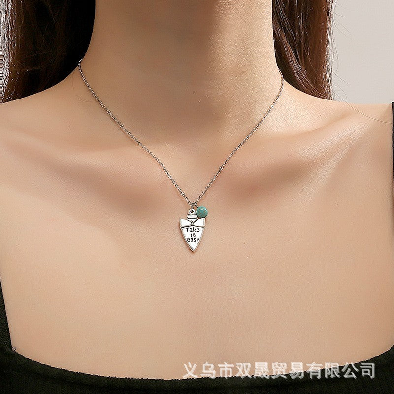 Wholesale Fashion Retro Geometric Letter Pattern Square Turquoise Necklace