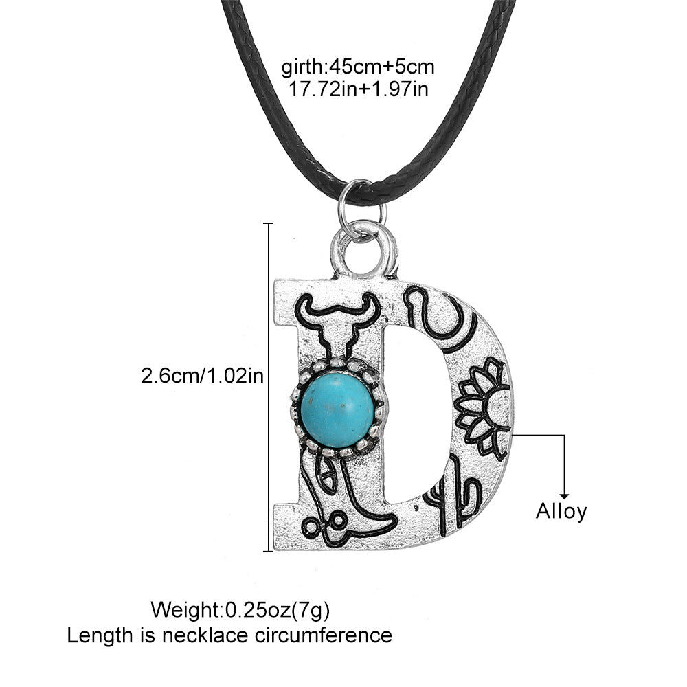 Wholesale English letter necklace western style cactus sunflower turquoise chain