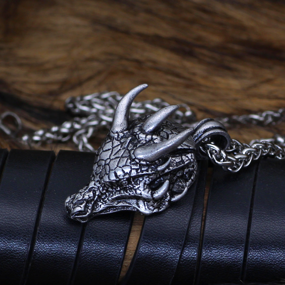 Wholesale Domineering Dragon Head Pendant Hip Hop Retro Style Men's Necklace