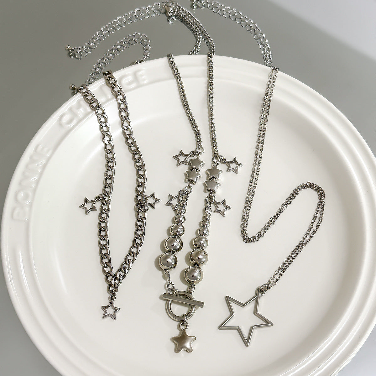 Wholesale Round Bead Metal Chain Star Pendant Necklace Set