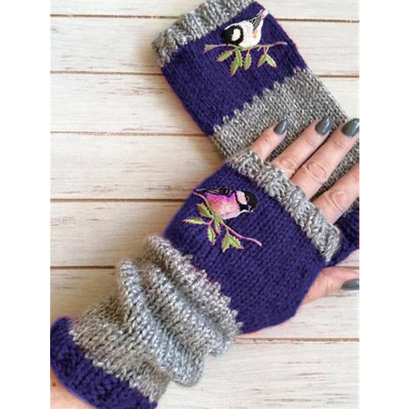 Wholesale Warm Patchwork Embroidered Gloves