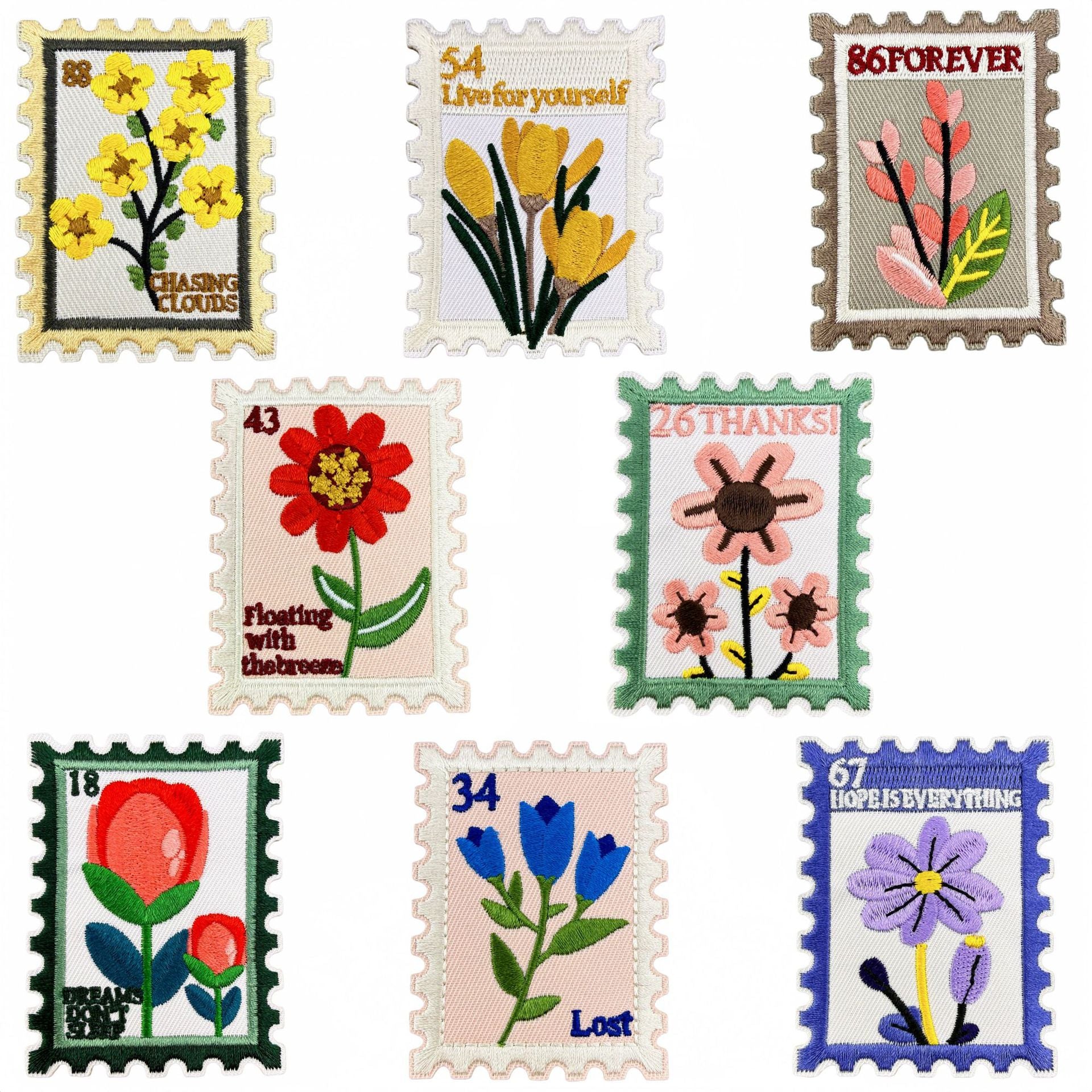 Wholesale Retro Floral Embroidery Patches Stamp Design Square Badges Set Of 8 Sew On Applique For Clothing DIY Home Decor