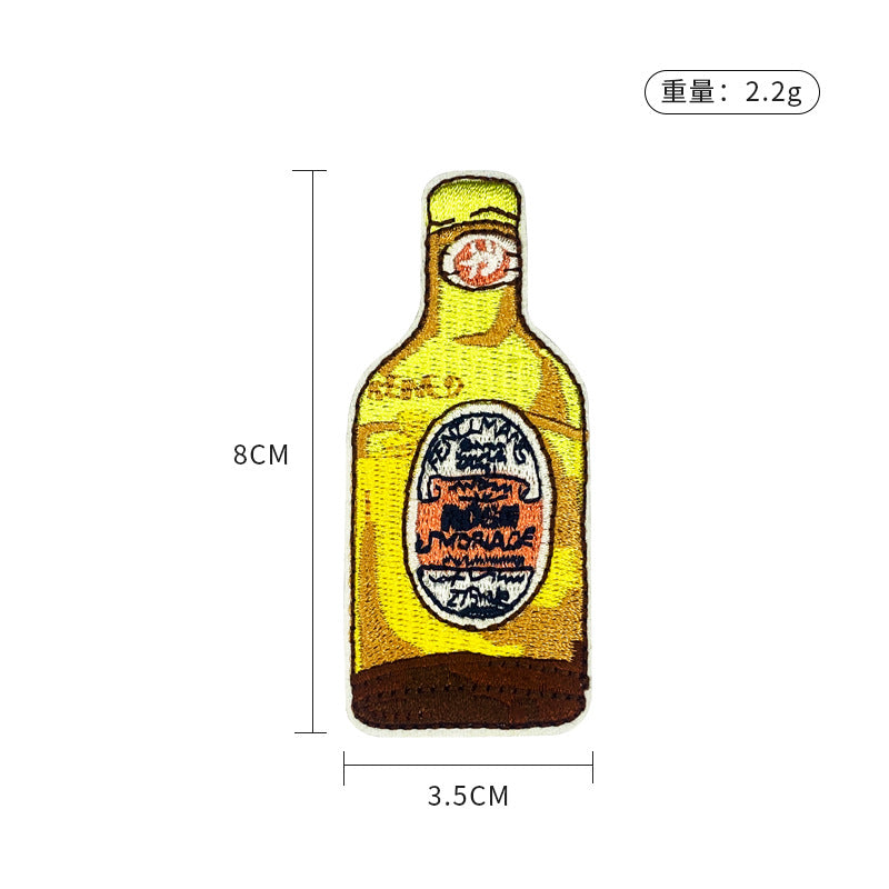 Wholesale Embroidered Cartoon Beverage Bottle Embroidered Down Jacket Patch Embroidered Seal Cloth Patch FS