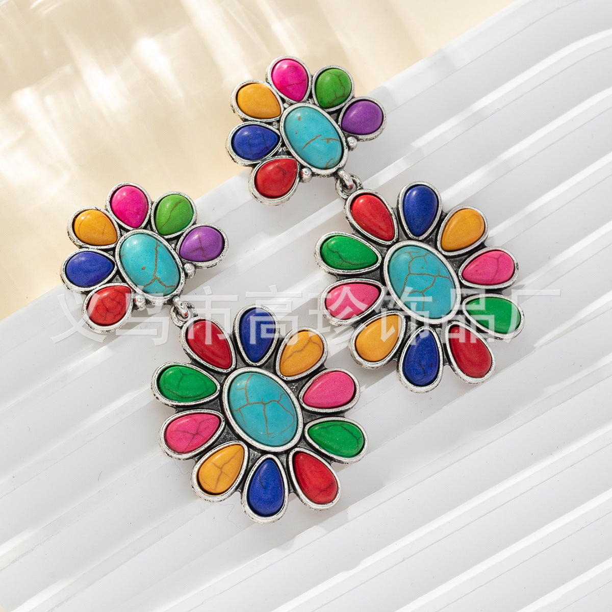 Wholesale Classic and elegant Bohemian style turquoise alloy earrings