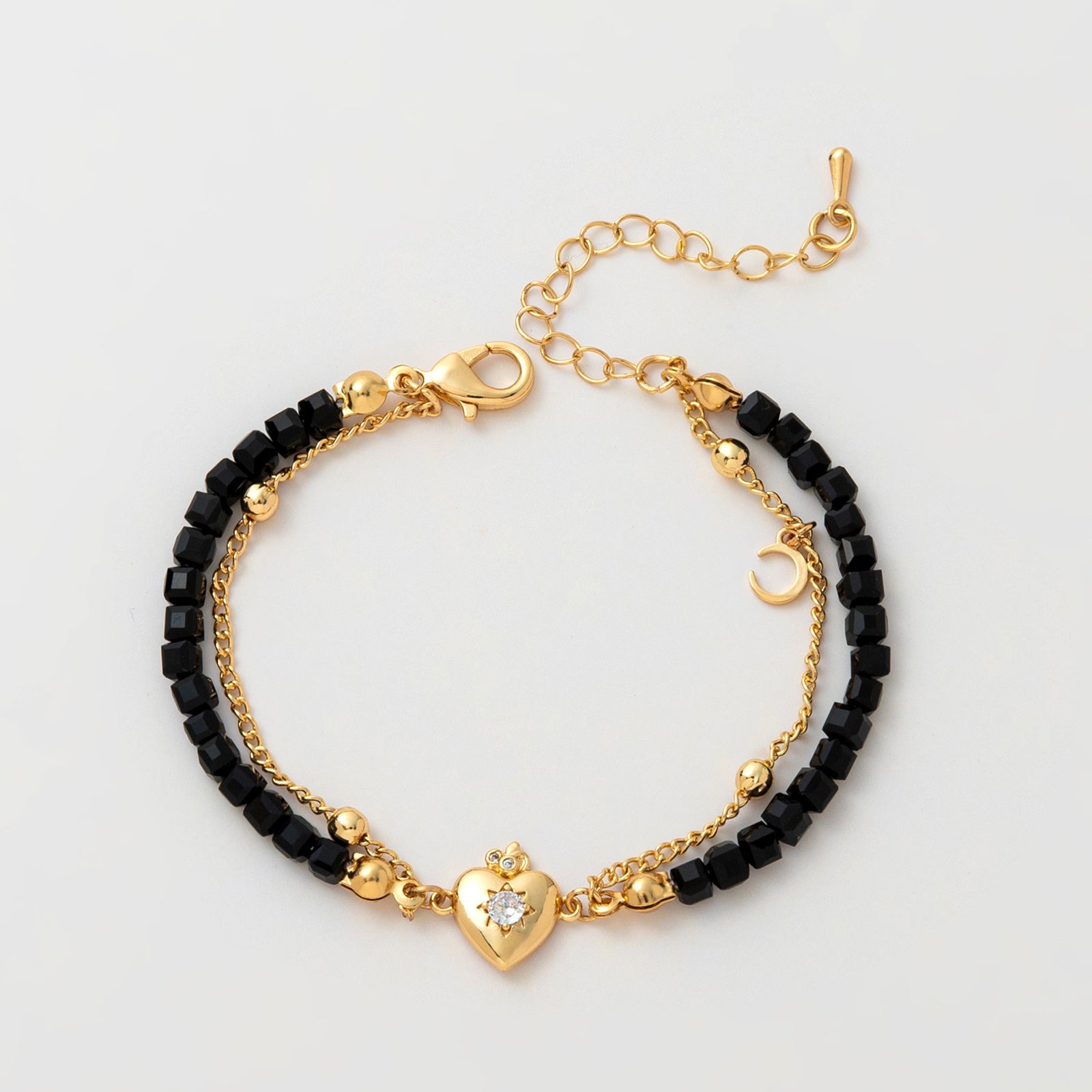 Wholesale Boutique Multi Layer Stackable Bracelet Gold Plated With Zircon Black Crystal Green Beads Retro Sweet Style