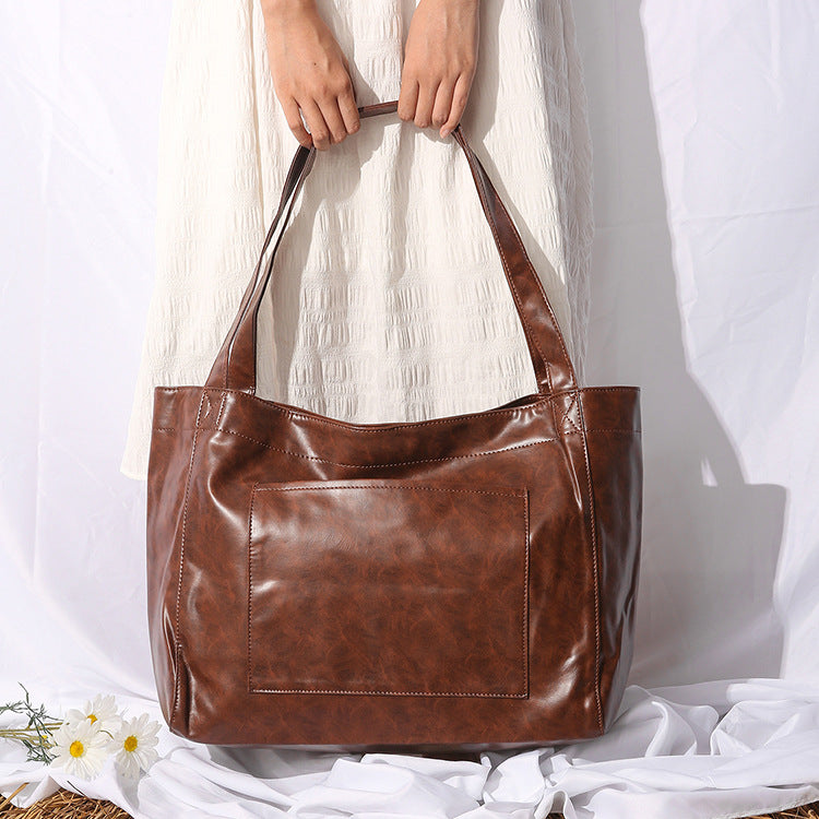 Wholesale Large Pocket Women's Soft Leather Large Capacity Shoulder Hand Tote Bag