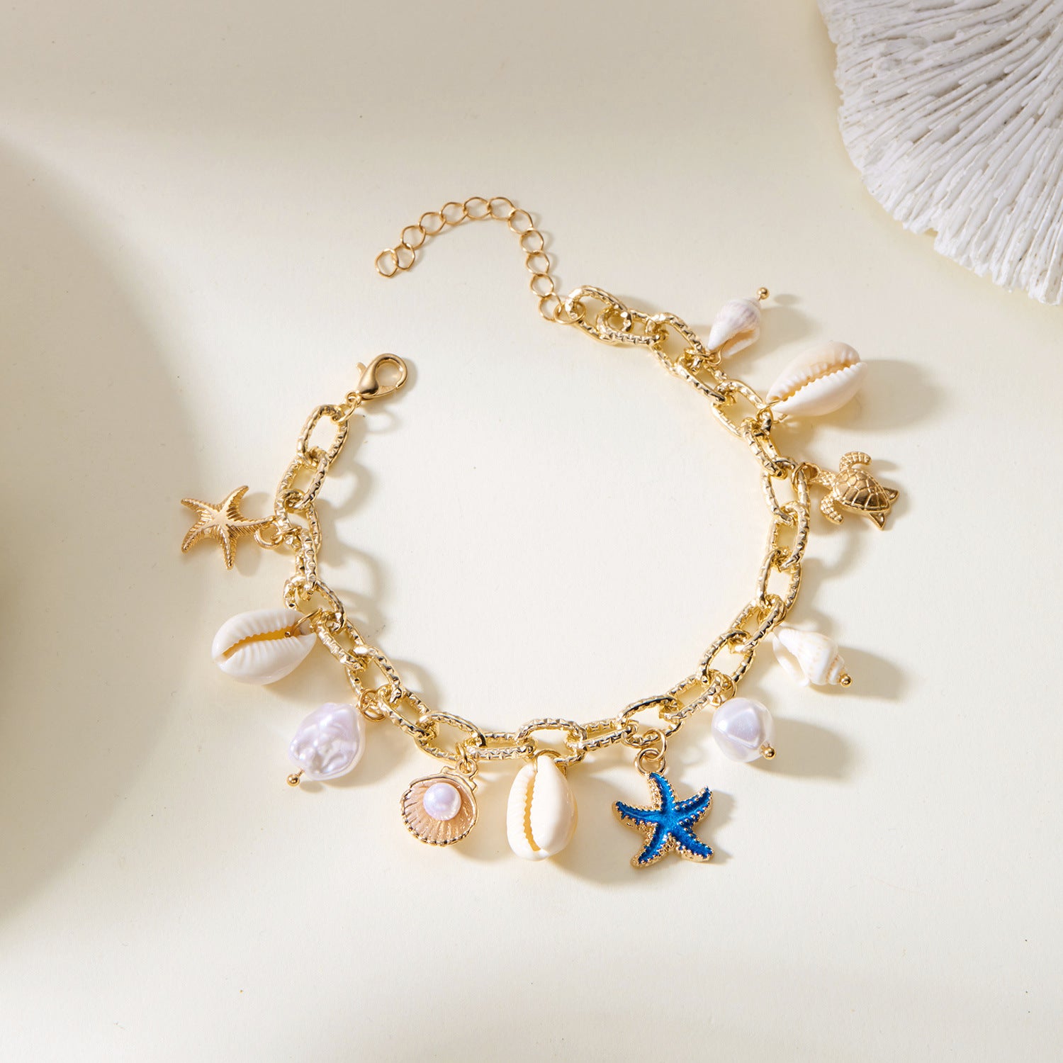 Wholesale Starfish shell conch pearl bracelet anklet set summer