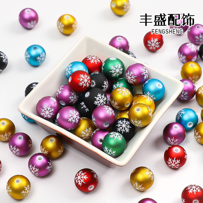 Wholesale Random 100pcs/pack   Acrylic frosted textured paint snowflake Christmas colored Acrylic Beads