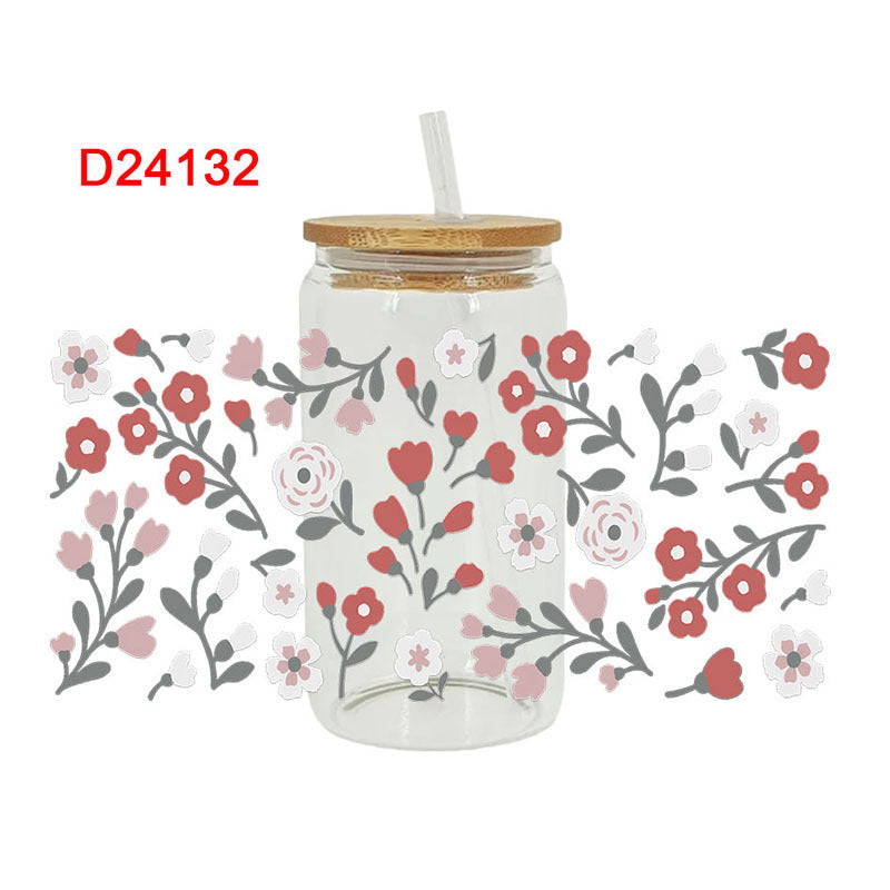 Wholesale Green Branches Leaves Flowers Branches 16oz Cup UV DTF Wraps