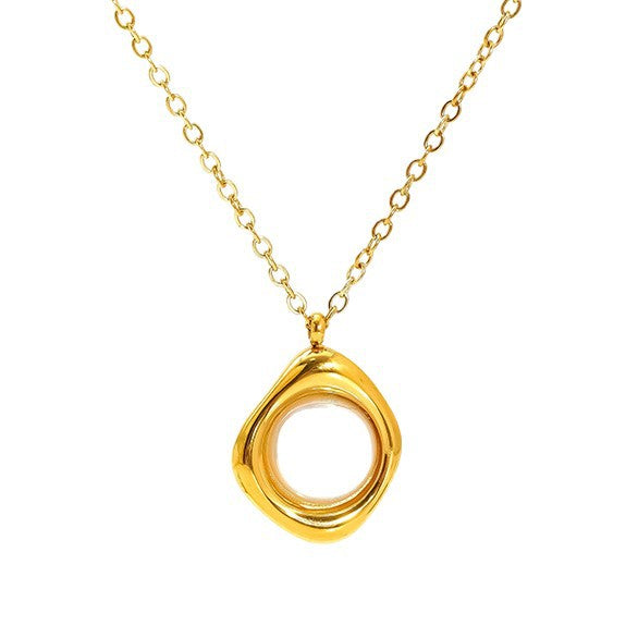 Wholesale temperament niche pearl necklace stainless steel clavicle chain