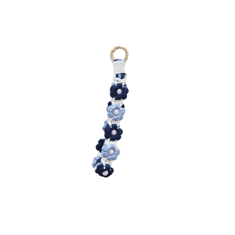 Wholesale Hand Woven Daisy Pearl Flower Cotton Rope Keychain