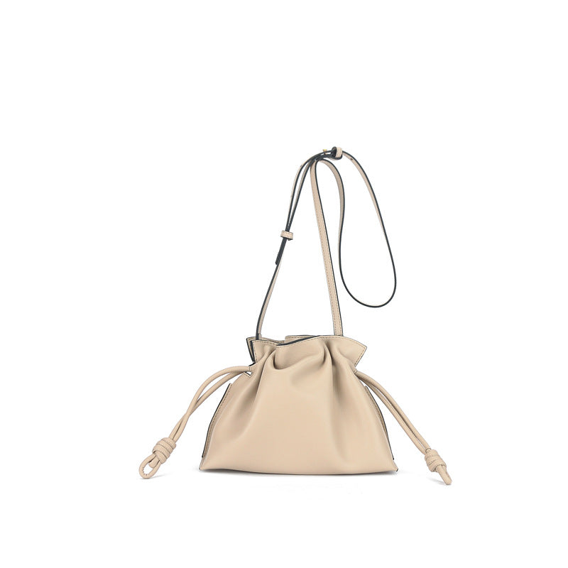 Wholesale Genuine leather small lucky bag one-shoulder crossbody bucket drawstring bag